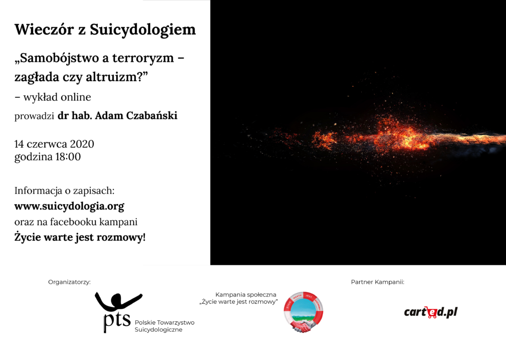 Wieczór z Suicydologiem – Adam Czabański – „Samobójstwo a terroryzm – zagłada czy altruizm?”